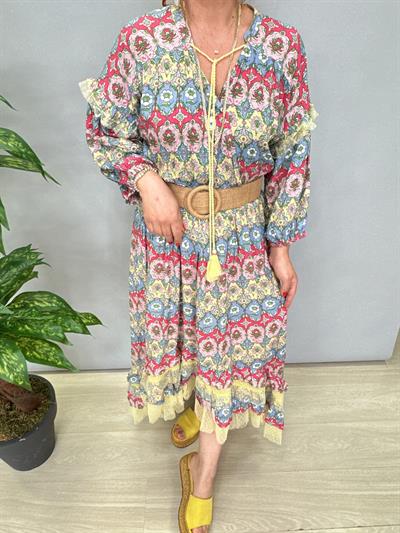 8070 Tül Detay Asimetrik Elbise