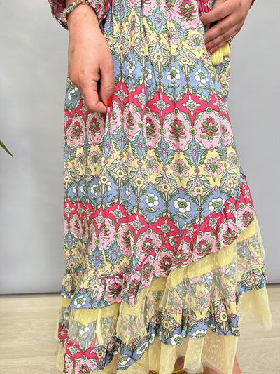 8070 Tül Detay Asimetrik Elbise