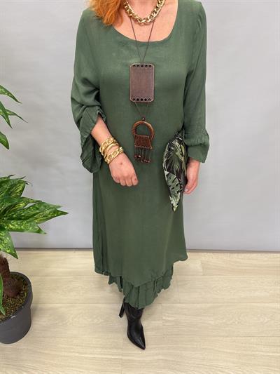 MNS 8081 PAMUKLU VİSKON ELBİSE HAKİ YEŞİL