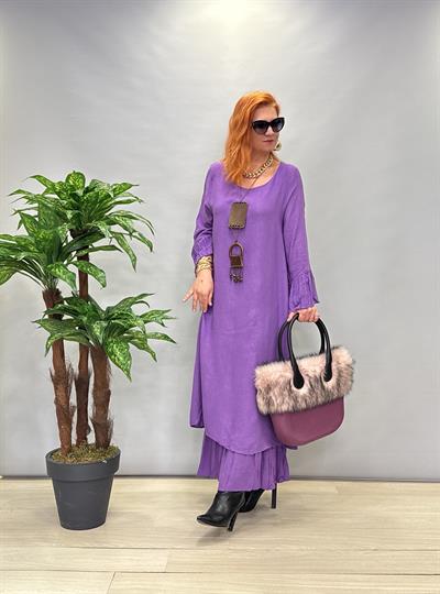 MNS 8081 PAMUKLU VİSKON ELBİSE MOR