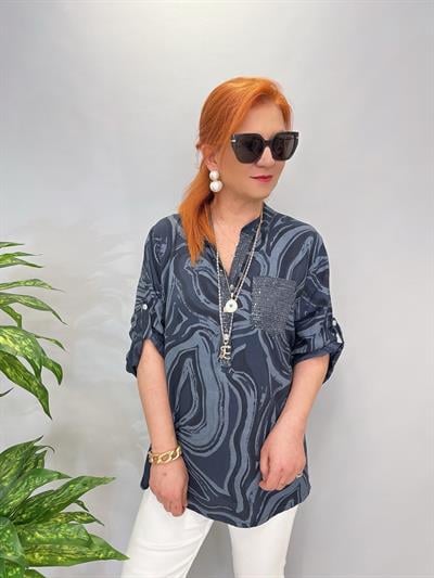 8085 İTALYAN PAMUKLU VİSKON BLUZ LACİVERT