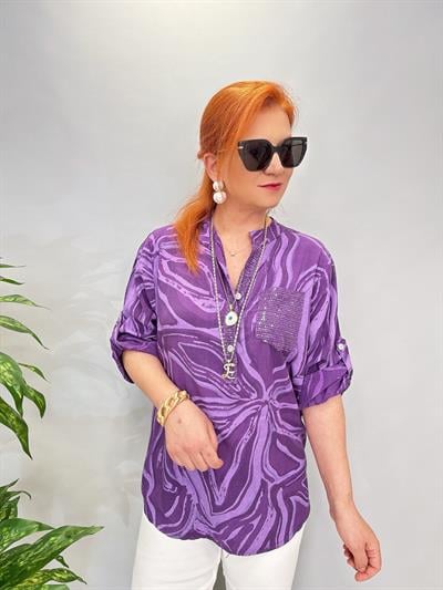 8085 İTALYAN PAMUKLU VİSKON BLUZ MOR