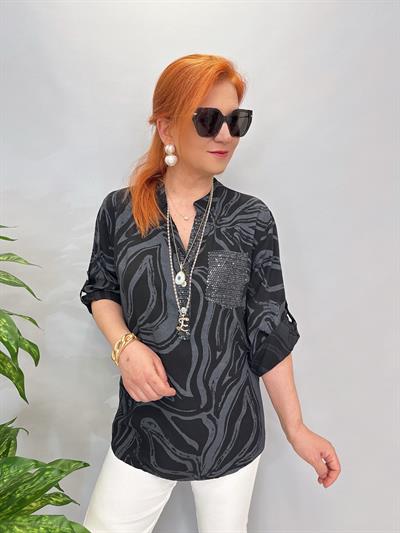 8085 İTALYAN PAMUKLU VİSKON BLUZ SİYAH