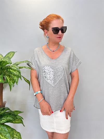 8210 Italyan Likralı Pamuklu Bluz Gri