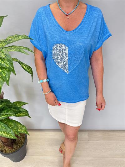 8210 Italyan Likralı Pamuklu Bluz Mavi