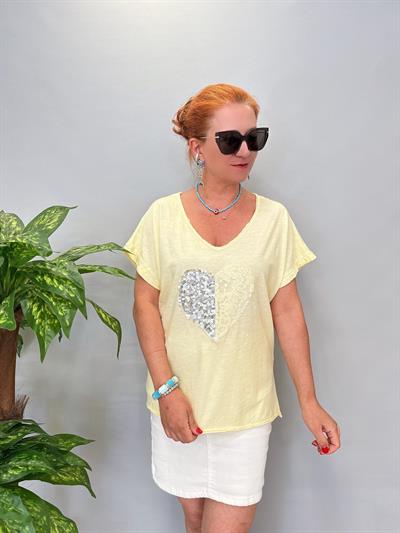 8210 Italyan Likralı Pamuklu Bluz Sarı