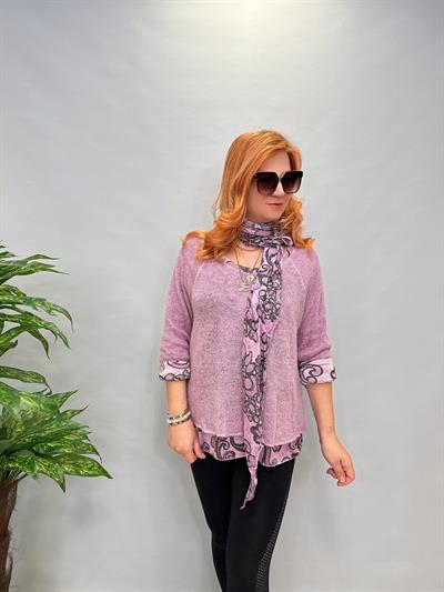 83643 İTALYAN FULARLI TRİKO LİLA  46 BEDENE KADAR UYUMLU