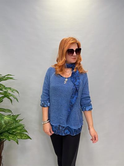 83643 İTALYAN FULARLI TRİKO MAVİ  46 BEDENE KADAR UYUMLU