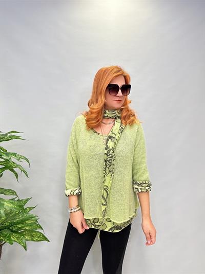 83643 İTALYAN FULARLI TRİKO  YEŞİL  46 BEDENE KADAR UYUMLU