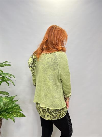 83643 İTALYAN FULARLI TRİKO  YEŞİL  46 BEDENE KADAR UYUMLU