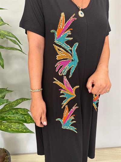 8453 Salaş Nakış İşlemeli Elbise Siyah