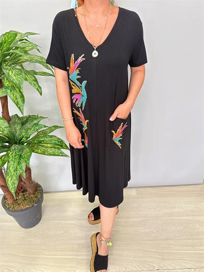 8453 Salaş Nakış İşlemeli Elbise Siyah