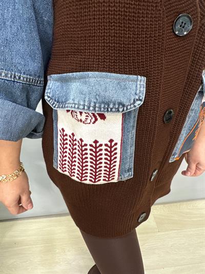 8523 Tasarım Jean Detaylı Hırka Kahve