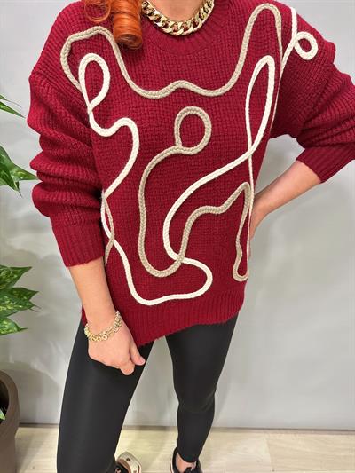 8545 Italyan Örgü Detay Tasarım Kazak Bordo