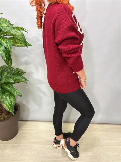 8545 Italyan Örgü Detay Tasarım Kazak Bordo