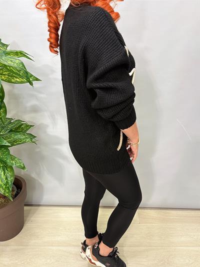 8545 Italyan Örgü Detay Tasarım Kazak Siyah