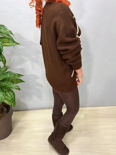 8545 Italyan Örgü Detay Tasarım Kazak Acı Kahve 