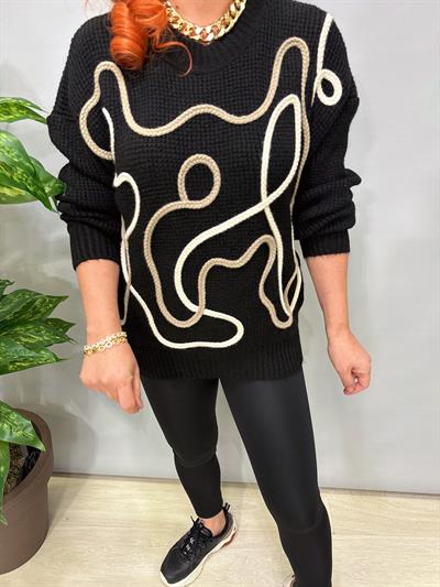 8545 Italyan Örgü Detay Tasarım Kazak Siyah