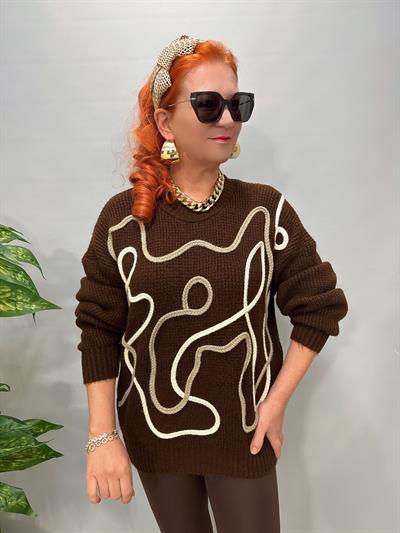 8545 Italyan Örgü Detay Tasarım Kazak Acı Kahve 