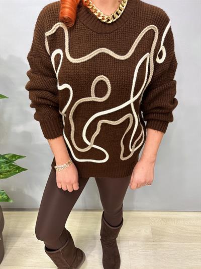 8545 Italyan Örgü Detay Tasarım Kazak Acı Kahve 