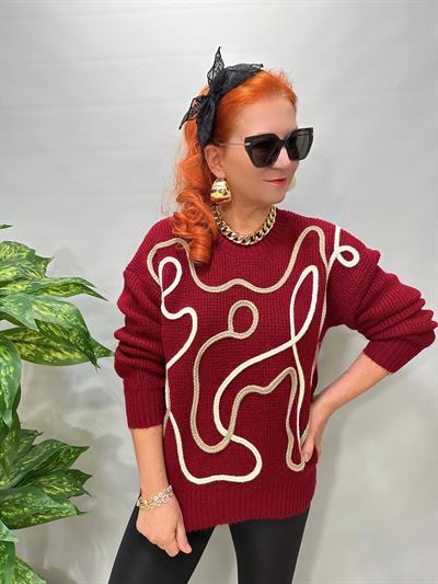 8545 Italyan Örgü Detay Tasarım Kazak Bordo
