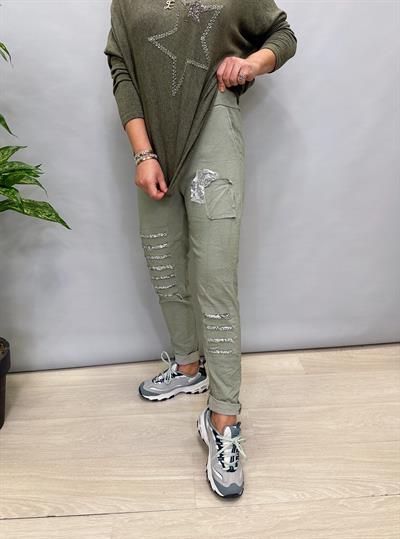 8715 İTALYAN PAYET PANTOLON YEŞİL 40-48 BEDEN ARASI UYGUNDUR