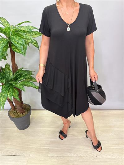 8750 Asimetrik Model Tül Detay Elbise Siyah