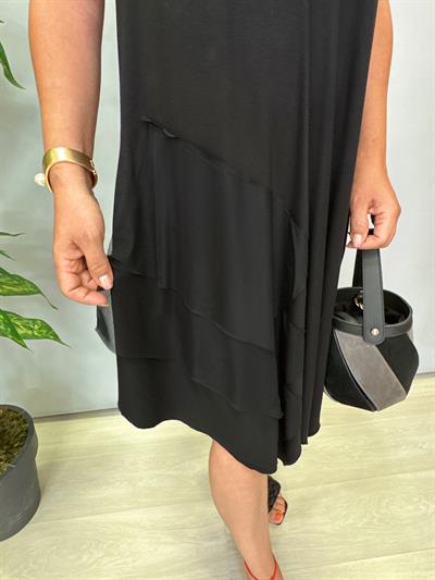 8750 Asimetrik Model Tül Detay Elbise Siyah