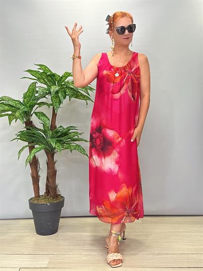 8822 Italyan İpek Elbise Fuşya