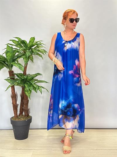 8822 Italyan İpek Elbise Mavi