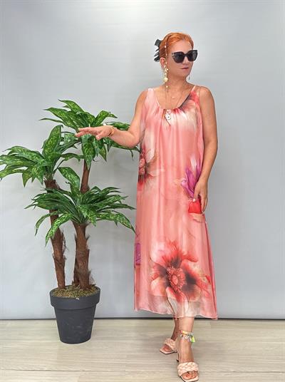 8822 Italyan İpek Elbise Pudra