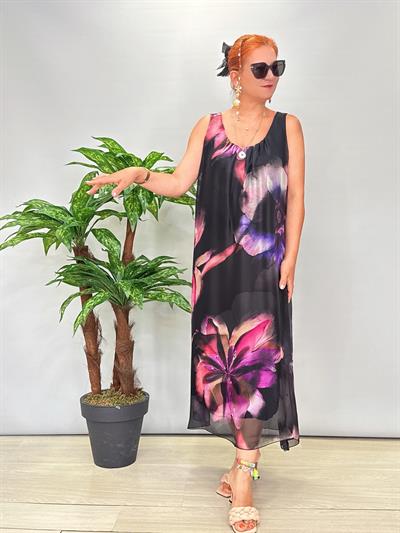 8822 Italyan İpek Elbise Siyah