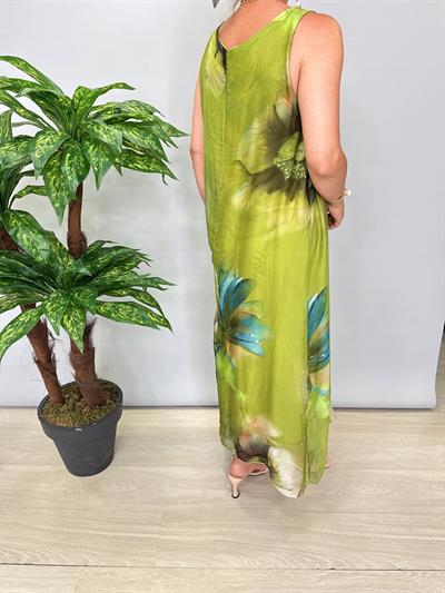 8822 Italyan İpek Elbise Yeşil