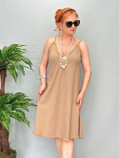 8823 Pamuklu Elbise Camel
