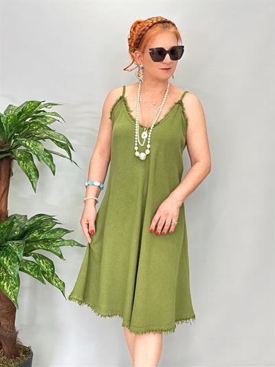 8823 Pamuklu Elbise Yeşil