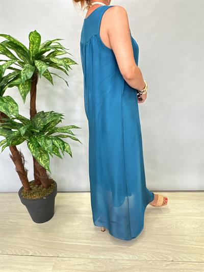 8824 Italyan İpek Elbise Petrol