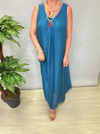 8824 Italyan İpek Elbise Petrol