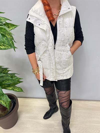 8847 Payet Detaylı Tasarım Şişme Yelek Beyaz