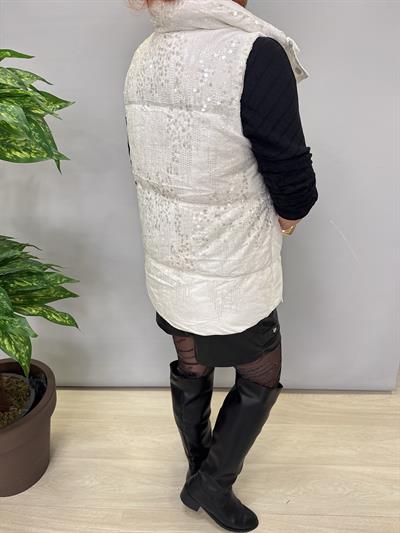 8847 Payet Detaylı Tasarım Şişme Yelek Beyaz
