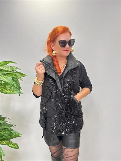 8847 Payet Detaylı Tasarım Şişme Yelek Siyah