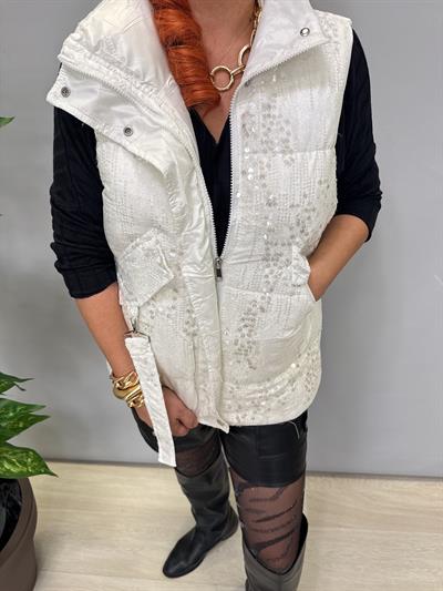 8847 Payet Detaylı Tasarım Şişme Yelek Beyaz