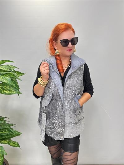 8847 Payet Detaylı Tasarım Şişme Yelek Gri