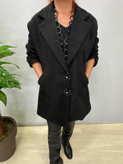 8851 Broş Detay Astarlı Kaban Siyah