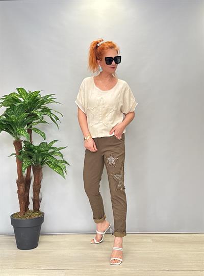 MNS 8877 İTALYAN YILDIZ DETAY PANTOLON KAHVE TONU