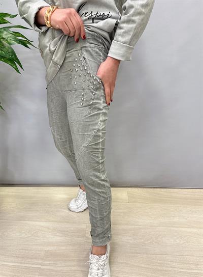 8878 İTALYAN ZIMBA DETAY LİKRALI PANTOLON YEŞİL (TAKIM DEĞİLDİR)