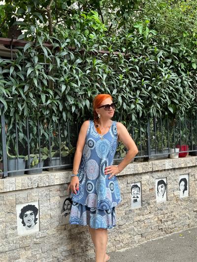 8903 PREMIUM İTALYAN PAMUK DESENLİ ELBİSE 38/42 BEDENE UYUMLUDUR INDIGO boyum 1.64