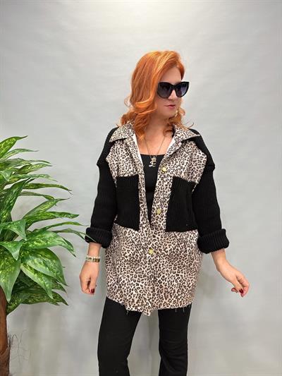8989 LEOPAR DETAY TRİKO CEKET