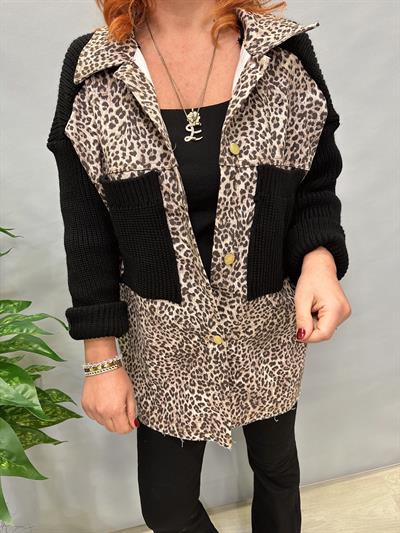 8989 LEOPAR DETAY TRİKO CEKET