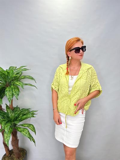 9010 İTALYAN TASARIM PAMUKLU FİSTO BLUZ 42 BEDENE KADAR UYUMLUDUR  YEŞİL