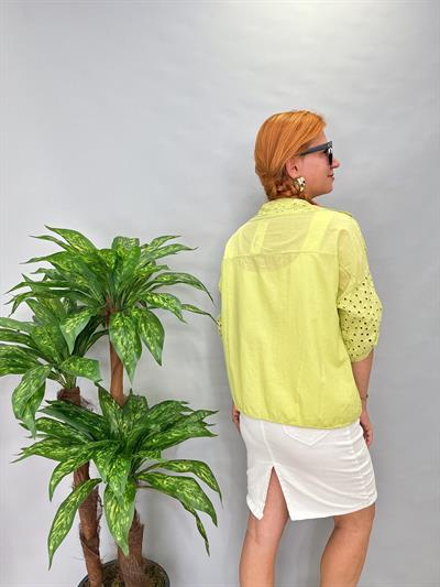 9010 İTALYAN TASARIM PAMUKLU FİSTO BLUZ 42 BEDENE KADAR UYUMLUDUR  YEŞİL